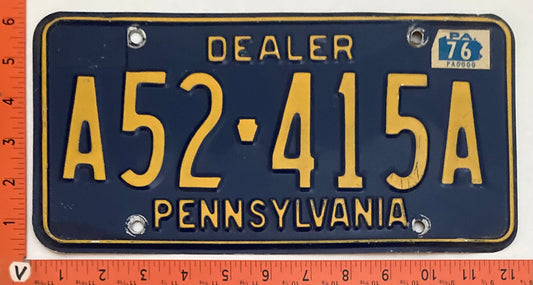 1976 Pennsylvania #A52-415A Dealer License Plate