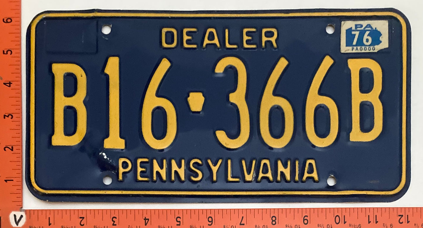 1976 Pennsylvania #B16-366B Dealer License Plate
