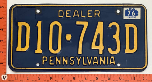 1976 Pennsylvania #D10-743D Dealer License Plate