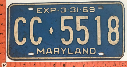 1969 Maryland # CC-5518 BLUE background license plate (Crafter)