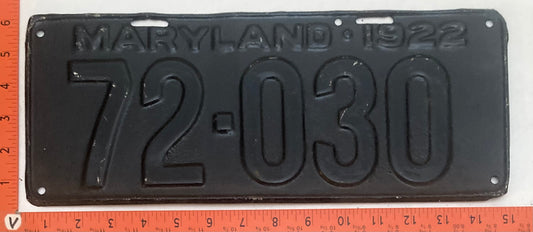 1922 Maryland # 72-030 Passenger license plate (Crafter)