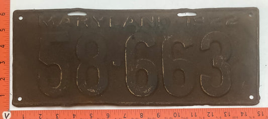 1922 Maryland # 58-663 Passenger license plate (Crafter)