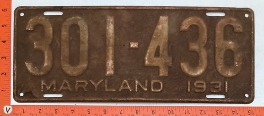 1931 Maryland # 301-436 Passenger license plate (Crafter)
