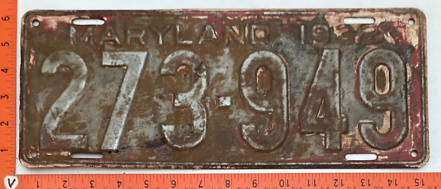 1932 Maryland # 273-949 Passenger license plate (Crafter)