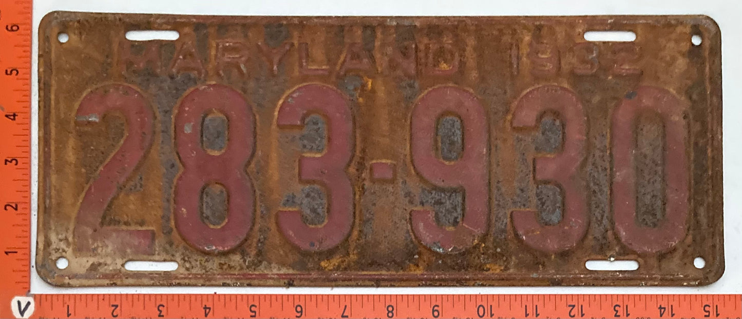 1932 Maryland # 283-930 Passenger license plate (Crafter)