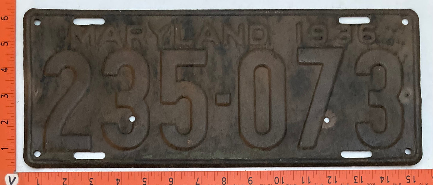 1936 Maryland #235-073 Passenger license plate (Crafter)