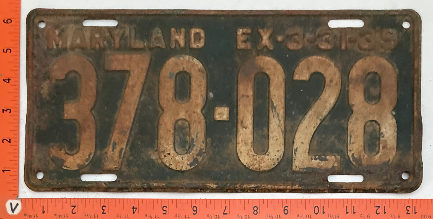 1939 Maryland #378-028 Passenger license plate (Crafter)