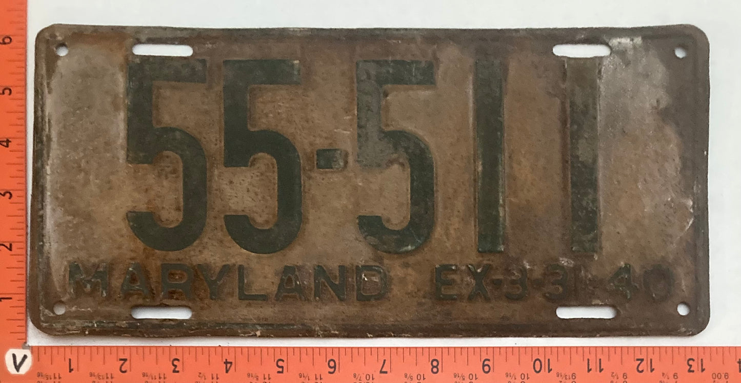 1940 Maryland #55-511 Passenger license plate (Crafter)