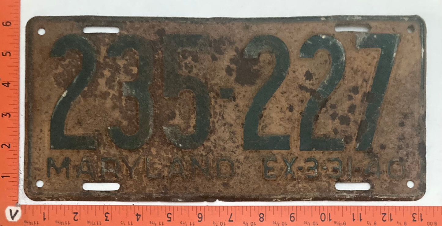 1940 Maryland #235-227 Passenger license plate (Crafter)