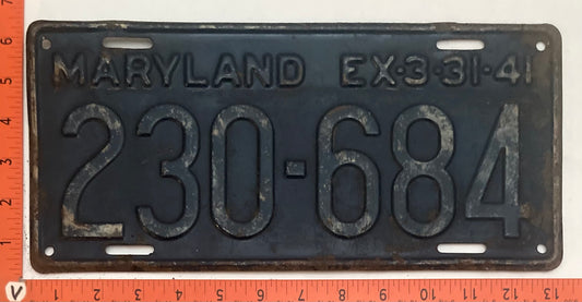 1941 Maryland #230-684 Passenger license plate (Crafter)