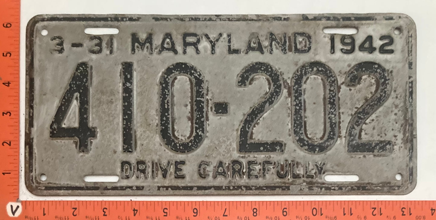 1942 Maryland #410-202 Passenger license plate (Crafter)
