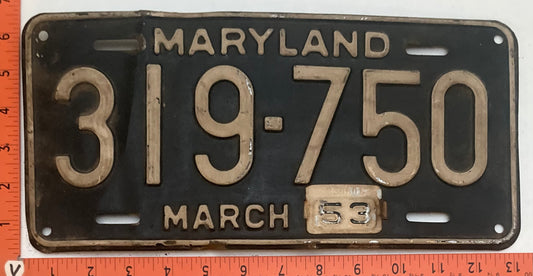 1953 Maryland #319-750 Passenger license plate (Crafter)