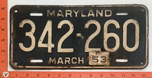 1953 Maryland #342-260 Passenger license plate (Crafter)
