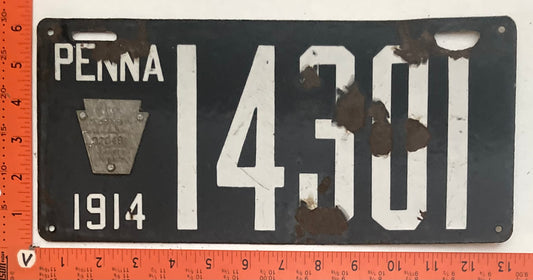 1914 Pennsylvania #14301 Passenger License Plate