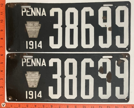 1914 Pennsylvania #38699 Passenger License Plate PAIR
