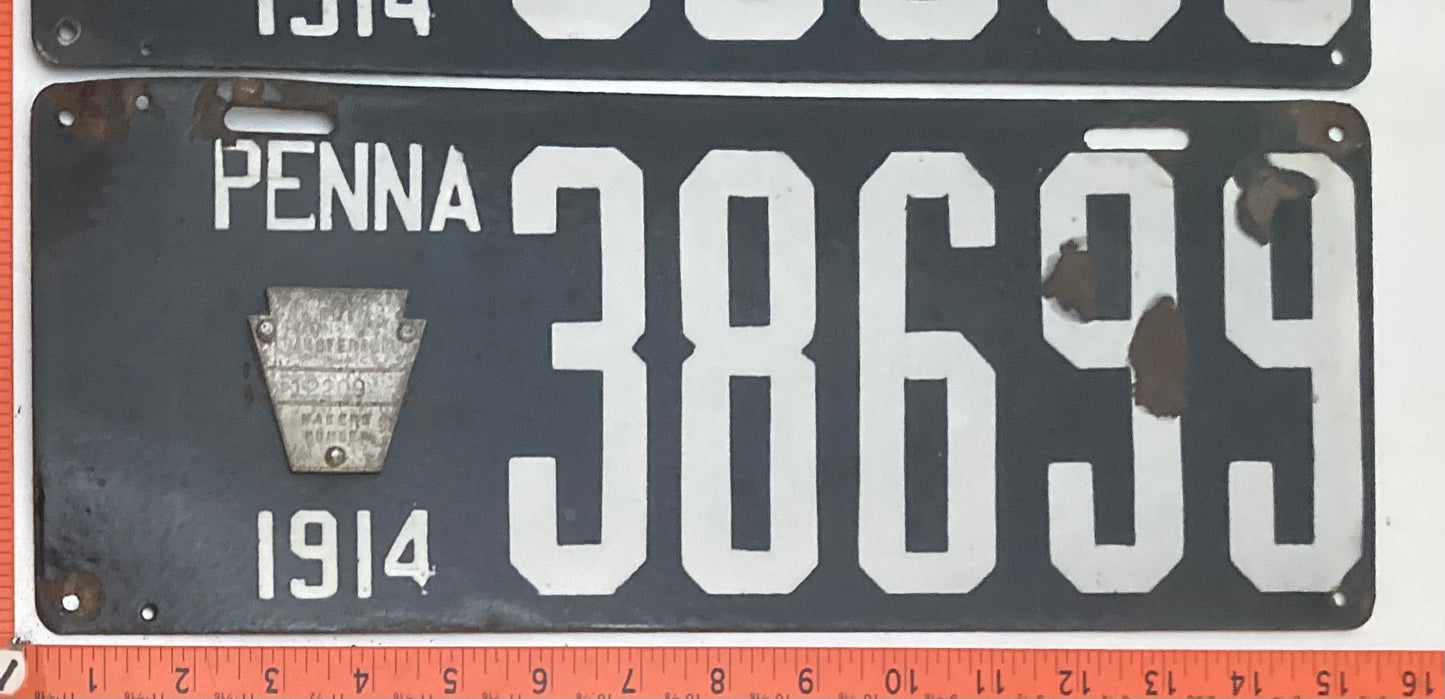 1914 Pennsylvania #38699 Passenger License Plate PAIR