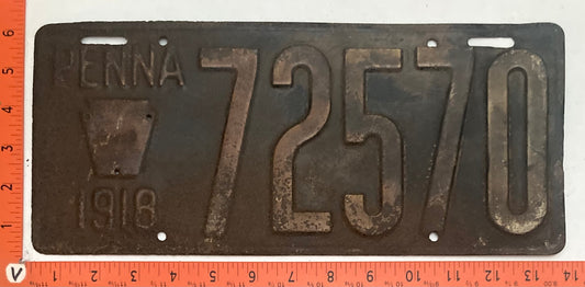 1918 Pennsylvania #72570 Passenger License Plate