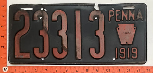 1919 Pennsylvania #23313 Passenger License Plate