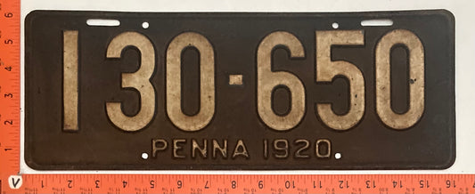 1920 Pennsylvania #130-650 Passenger License Plate