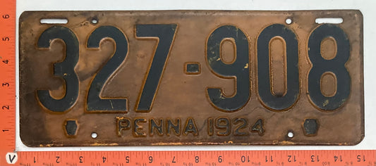 1924 Pennsylvania #327-908 Passenger License Plate