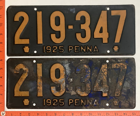 1925 Pennsylvania #219-347 Passenger License Plate PAIR
