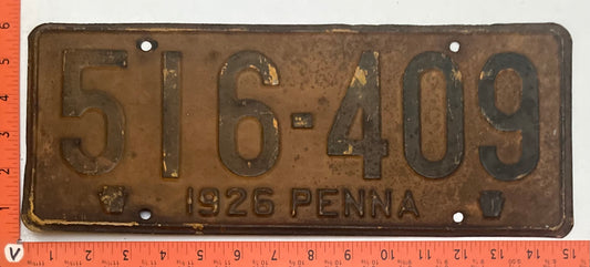 1926 Pennsylvania #516-409 Passenger License Plate