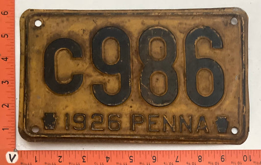 1926 Pennsylvania #C986 Passenger License Plate