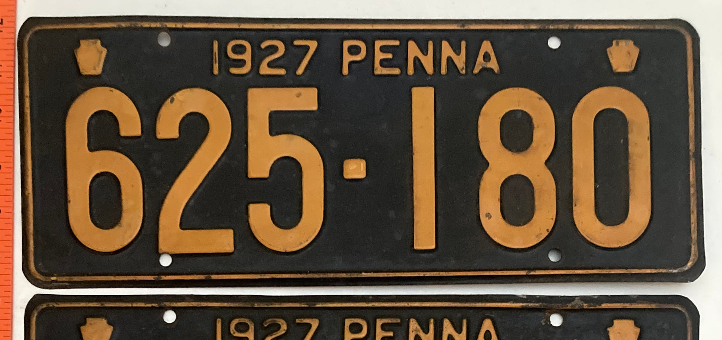 1927 Pennsylvania #625-180 Passenger License Plate  PAIR