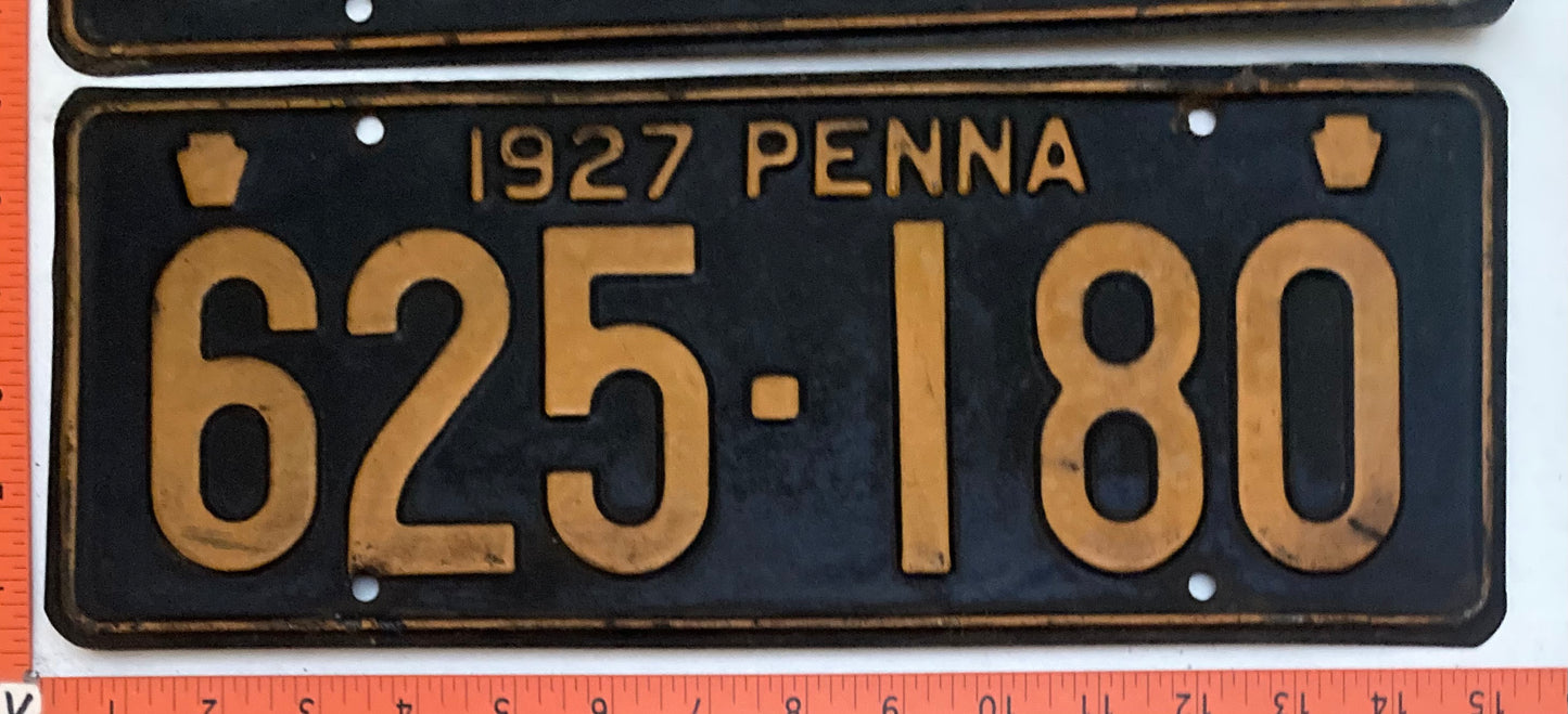 1927 Pennsylvania #625-180 Passenger License Plate  PAIR