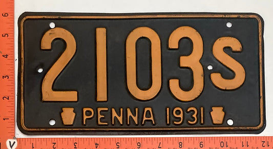 1931 Pennsylvania #2103S Passenger License Plate
