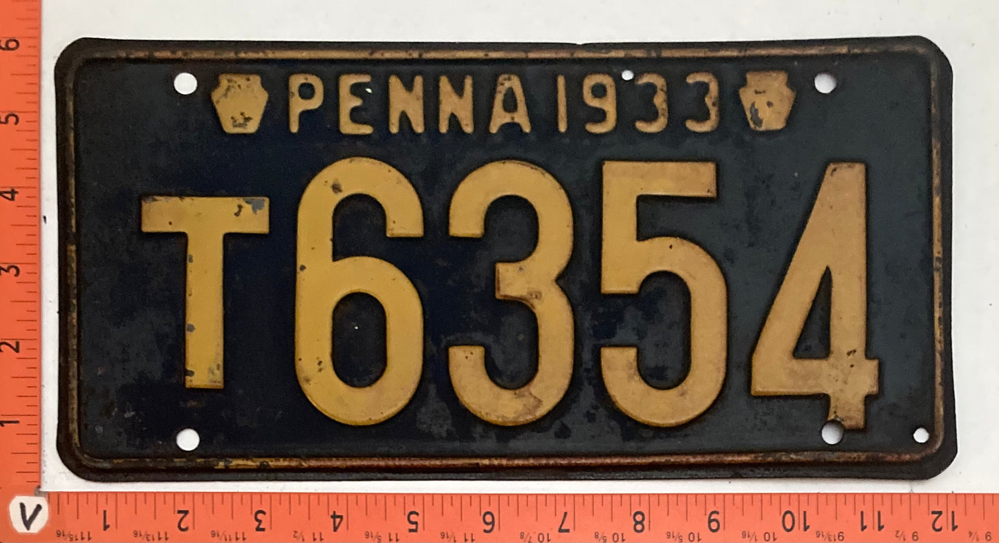1933 Pennsylvania #T6354 Trailer License Plate
