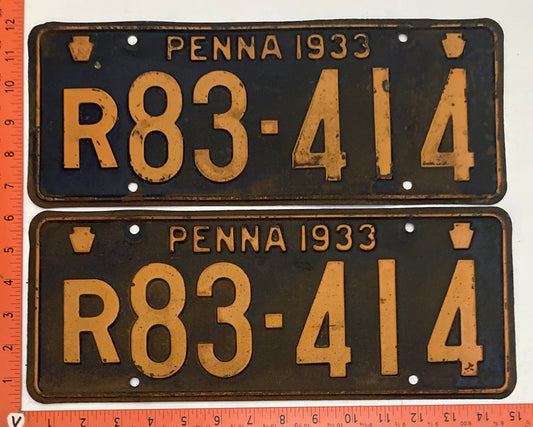 1933 Pennsylvania #R83-414 Passenger License Plate  PAIR