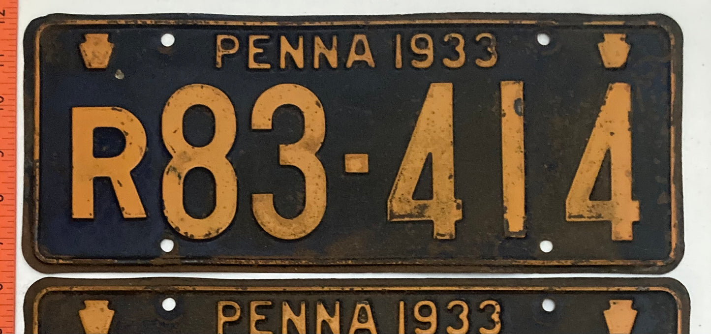 1933 Pennsylvania #R83-414 Passenger License Plate  PAIR