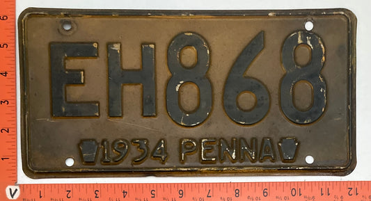 1934 Pennsylvania #EH868 Passenger License Plate