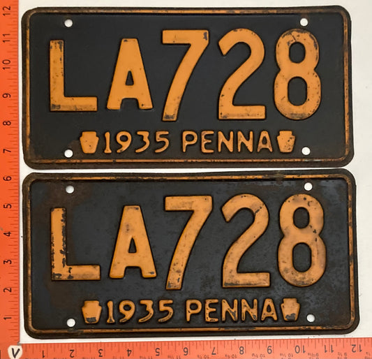 1935 Pennsylvania #LA728 Passenger License Plate PAIR