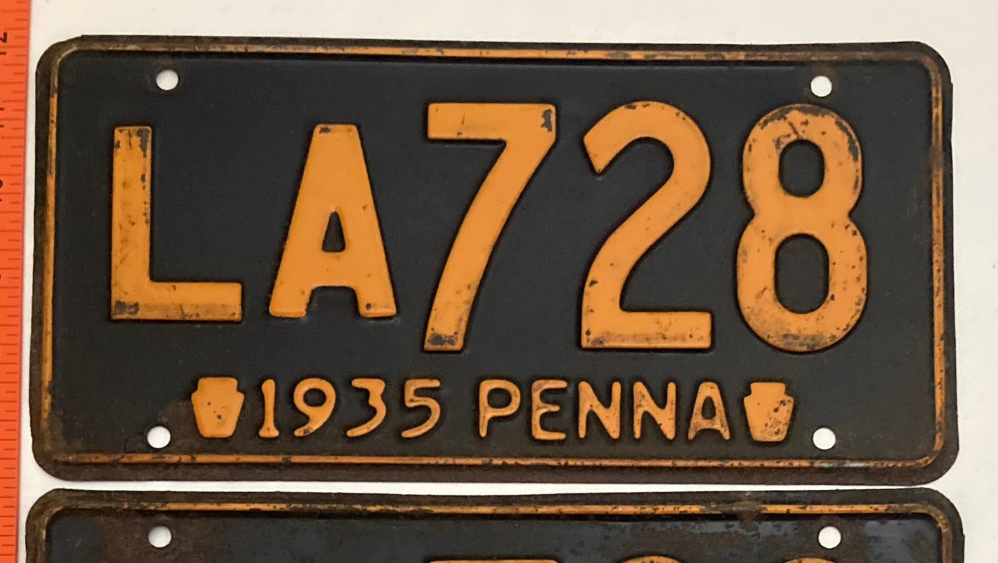 1935 Pennsylvania #LA728 Passenger License Plate PAIR