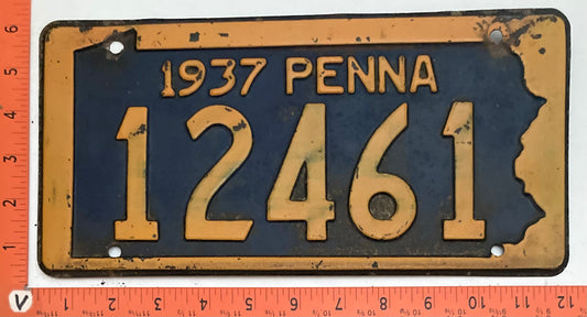 1937 Pennsylvania #12461 Passenger License Plate