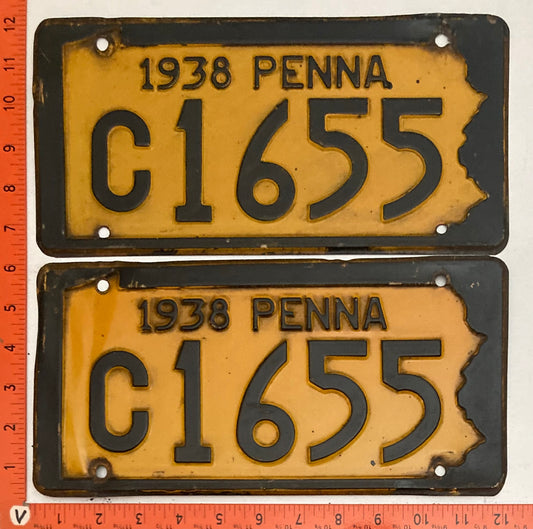 1938 Pennsylvania #C1655 Passenger License Plate PAIR