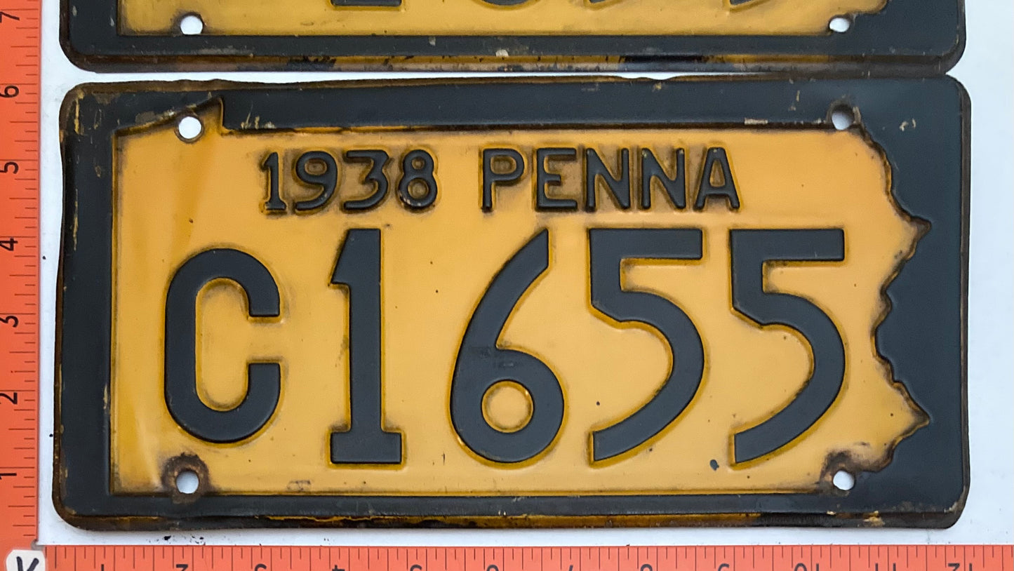 1938 Pennsylvania #C1655 Passenger License Plate PAIR
