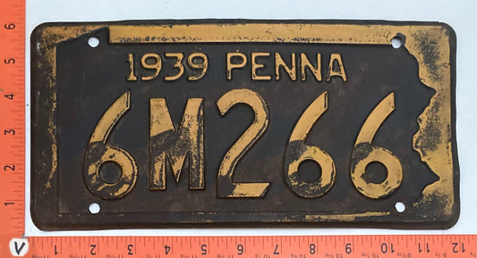 1939 Pennsylvania #6M266 Passenger License Plate