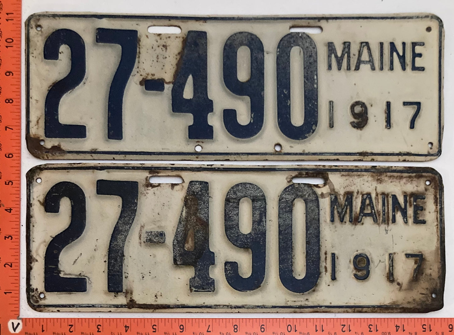 1917 Maine #27-490 Passenger License Plate  PAIR
