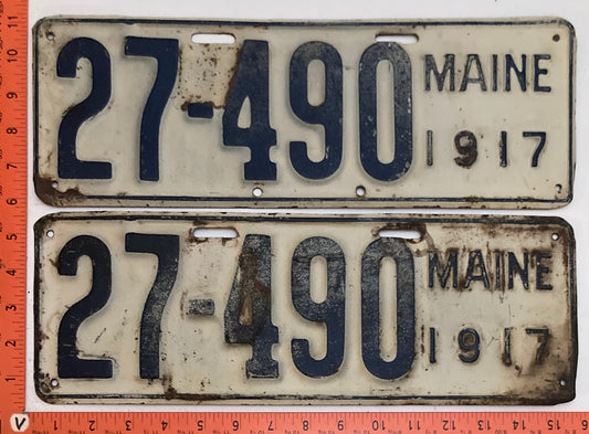 1917 Maine #27-490 Passenger License Plate  PAIR