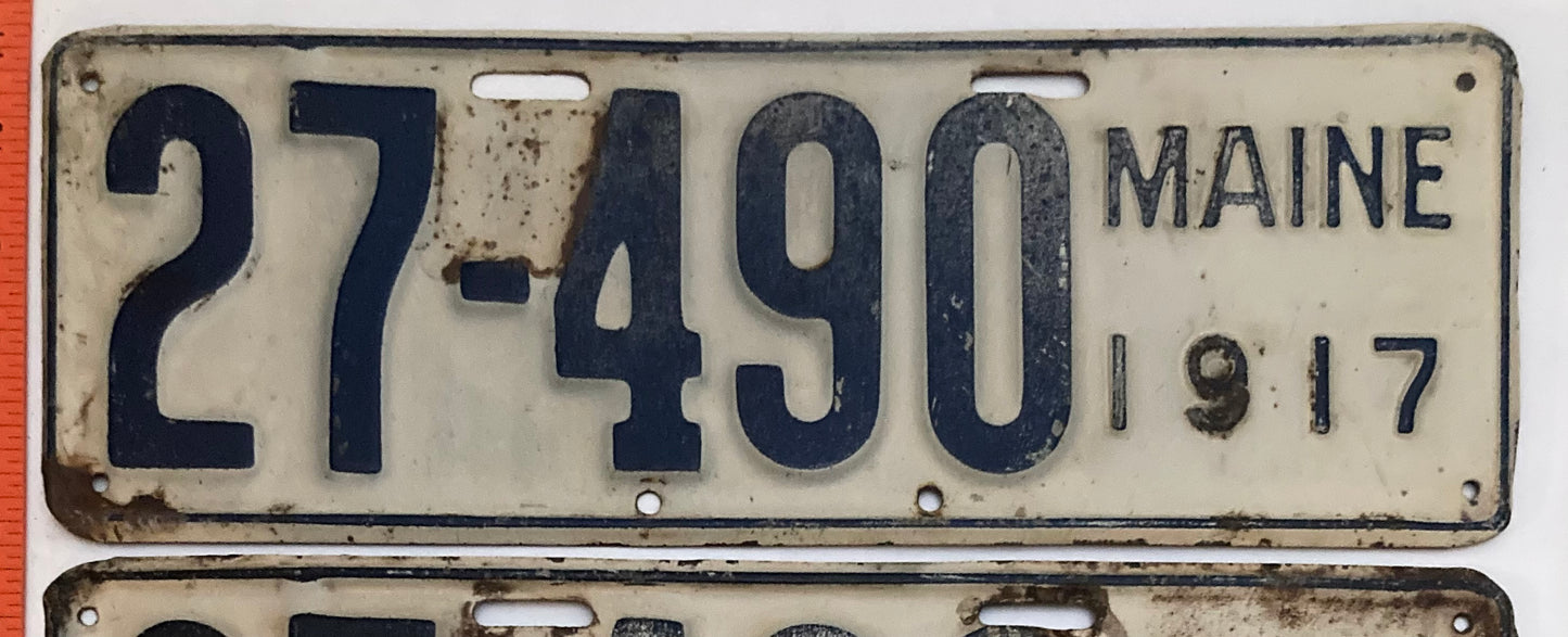 1917 Maine #27-490 Passenger License Plate  PAIR