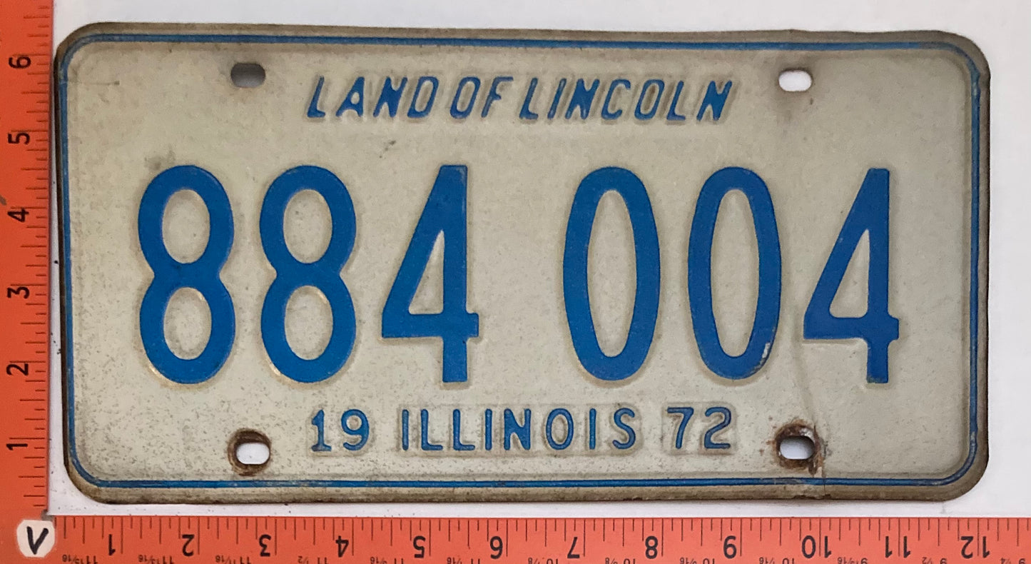 1972 Illinois #884 004 Passenger License Plate