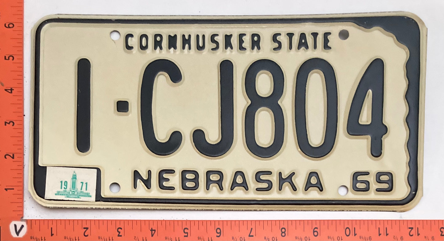 1969 Nebraska #1-CJ804 Passenger License Plate