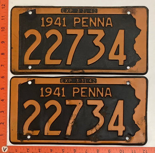 1941 Pennsylvania #22734 Passenger License Plate (Pair)