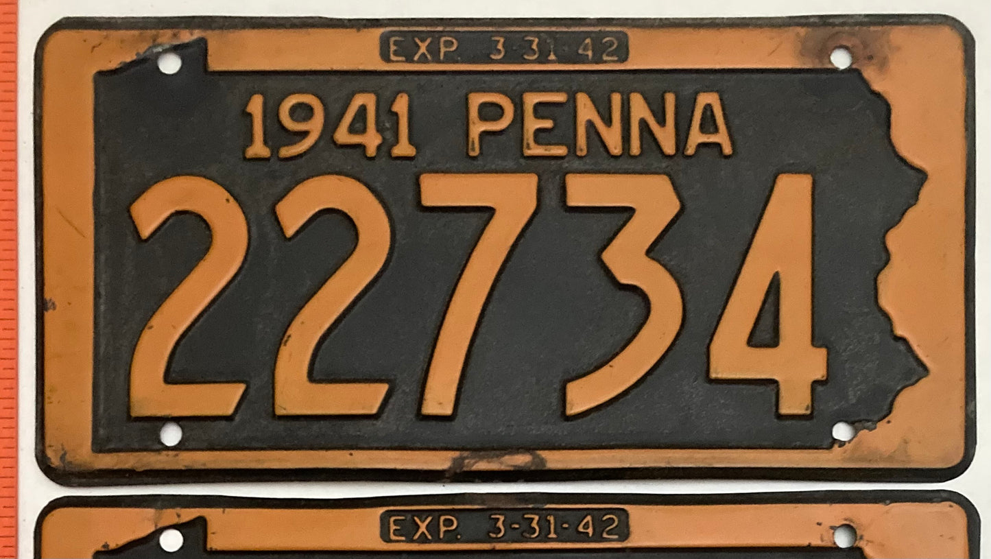 1941 Pennsylvania #22734 Passenger License Plate (Pair)