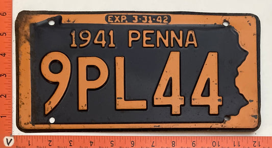 1941 Pennsylvania #9PL44 Passenger License Plate