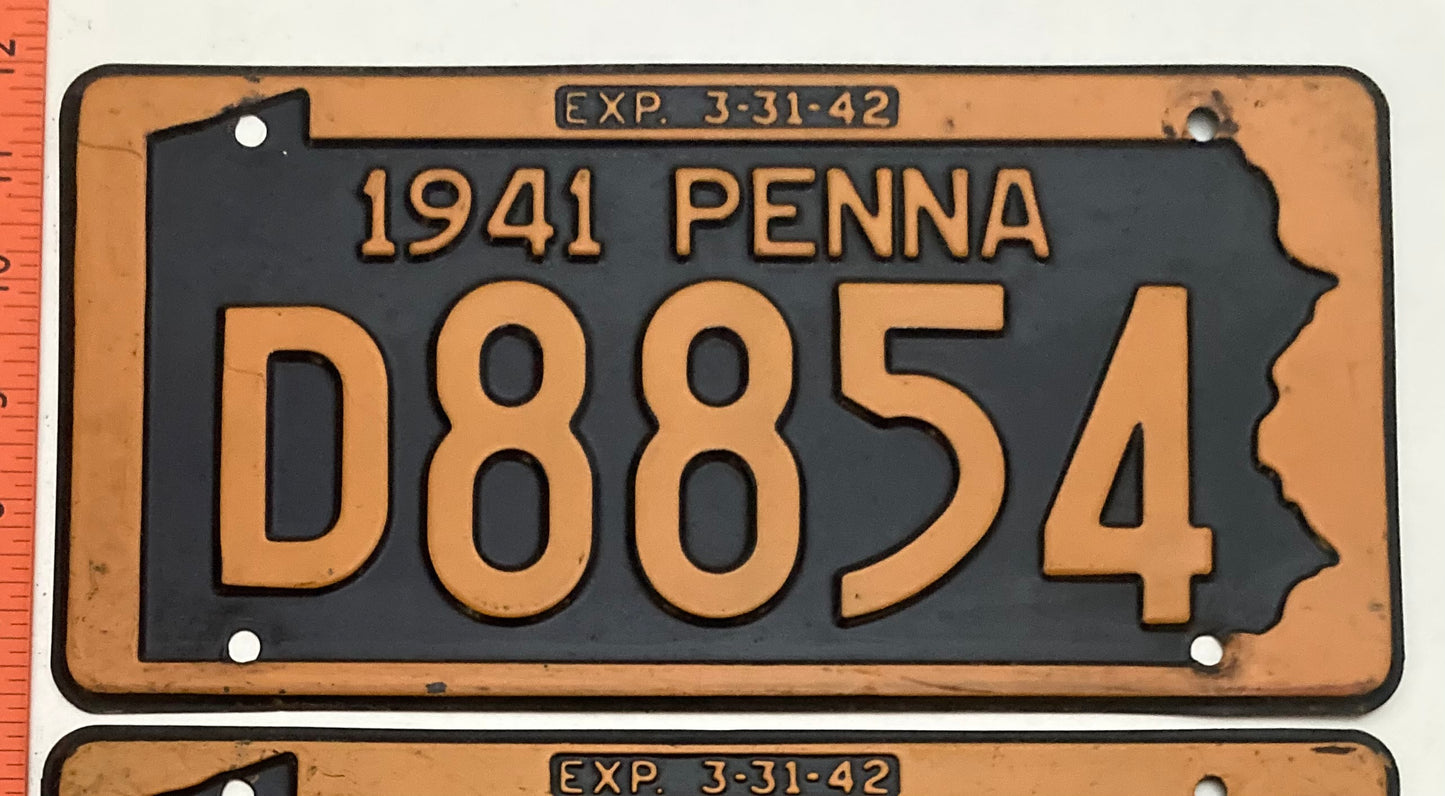 1941 Pennsylvania #D8854 Passenger License Plate (Pair)