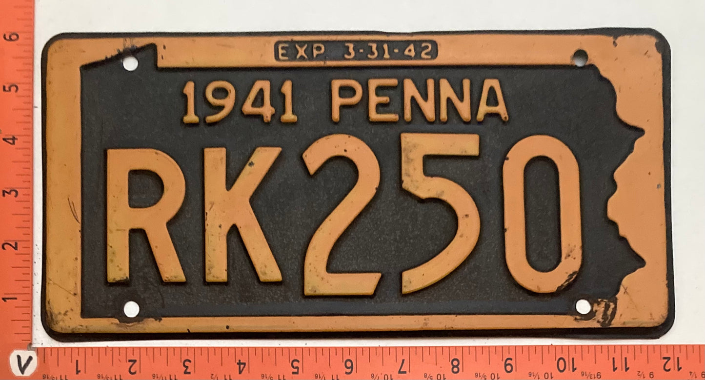 1941 Pennsylvania #RK250 Passenger License Plate